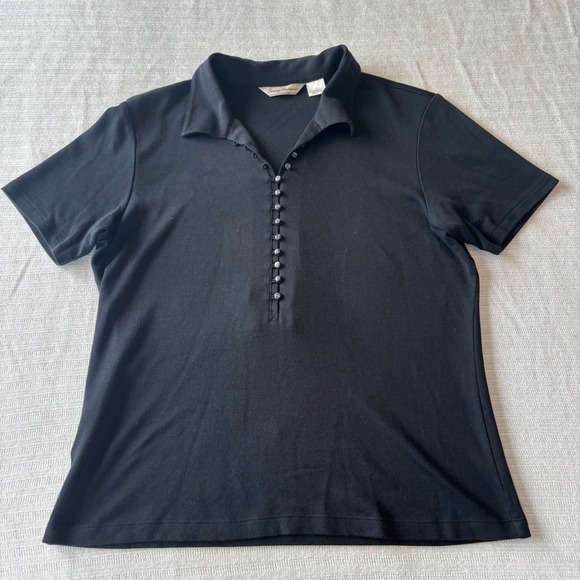 Tommy Bahama Tops - Tommy Bahama Womens Silk Cotton Blend Polo Shirt Black Short Sleeve Large 12/14